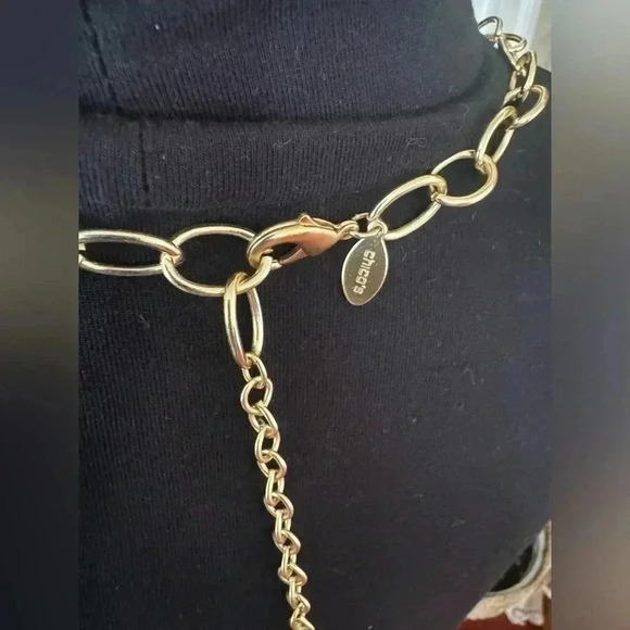 Chico's Gold Tone Long Circle Oval Chain Link Statement Necklace Y Chain - Picture 4 of 6